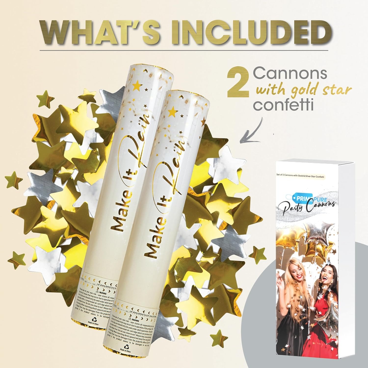 Gold Star Confetti Cannons 2 Pack: image 5