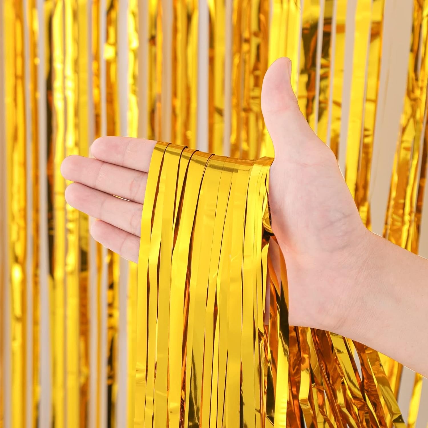Gold Foil Fringe Curtains 3 Pack, detail view