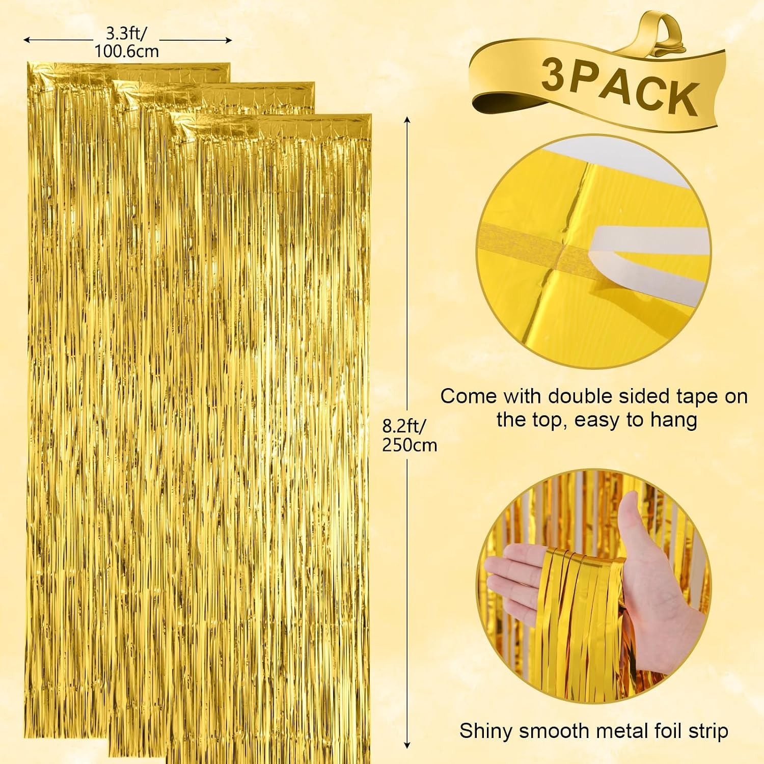 Gold Foil Fringe Curtains 3 Pack