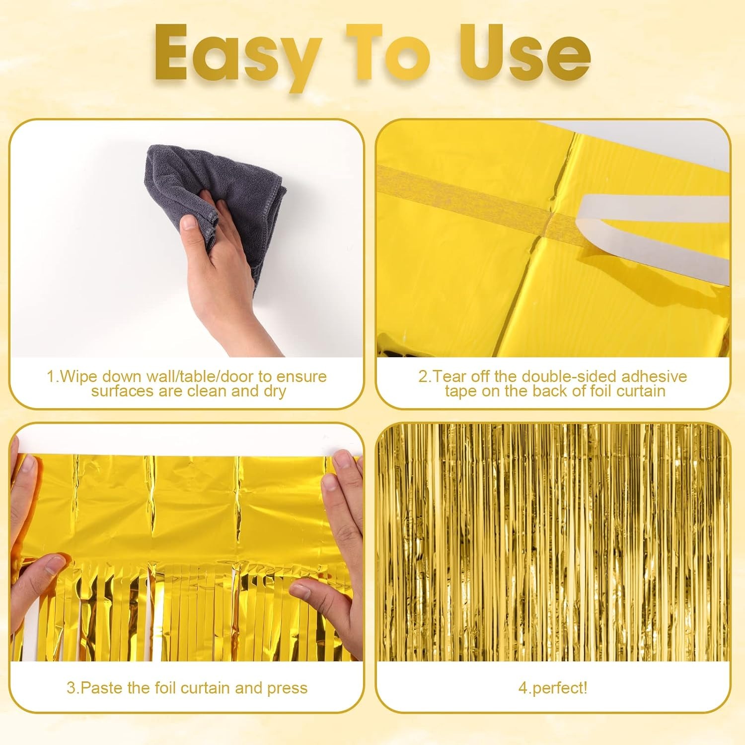 Gold Foil Fringe Curtains 3 Pack