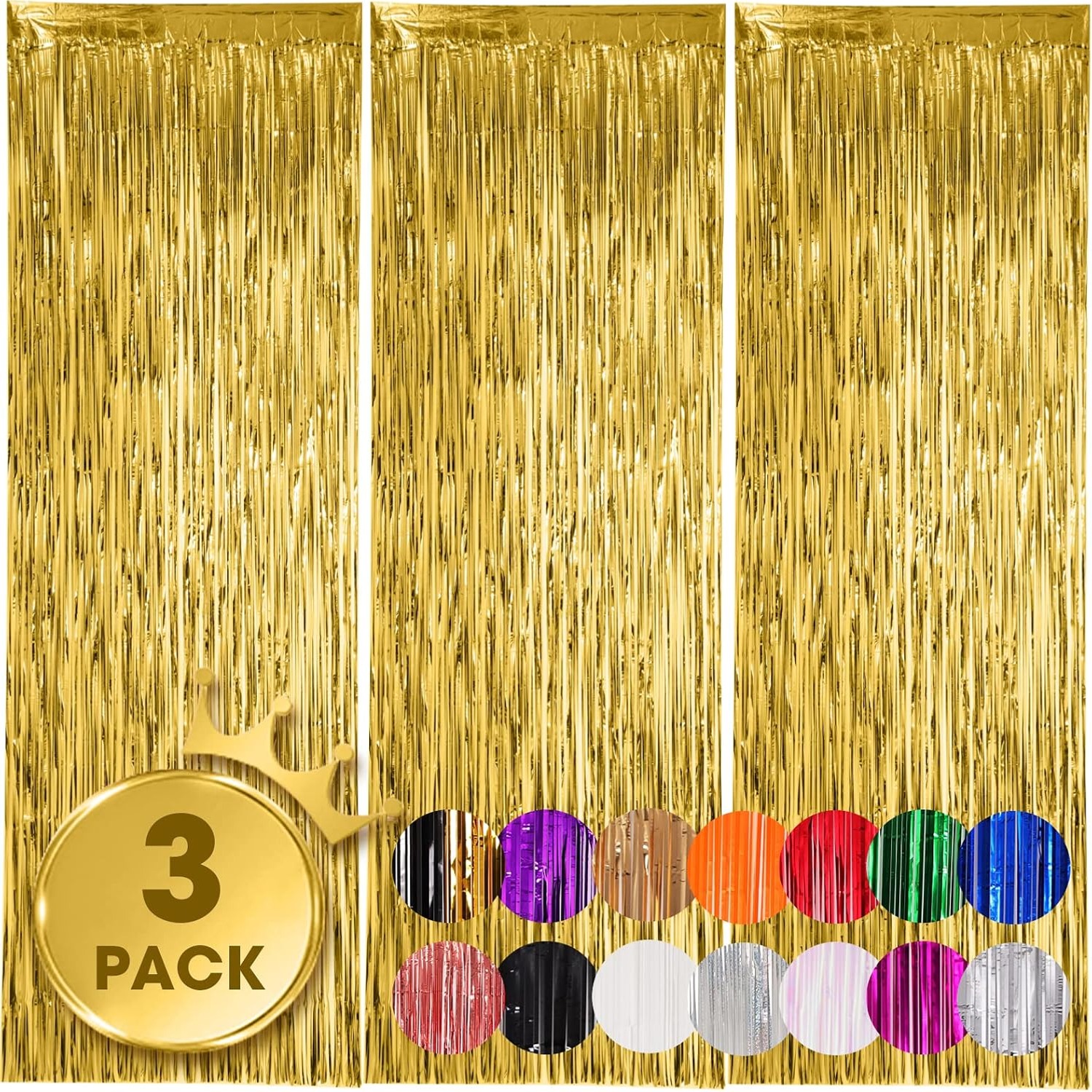 Gold Foil Fringe Curtains 3 Pack