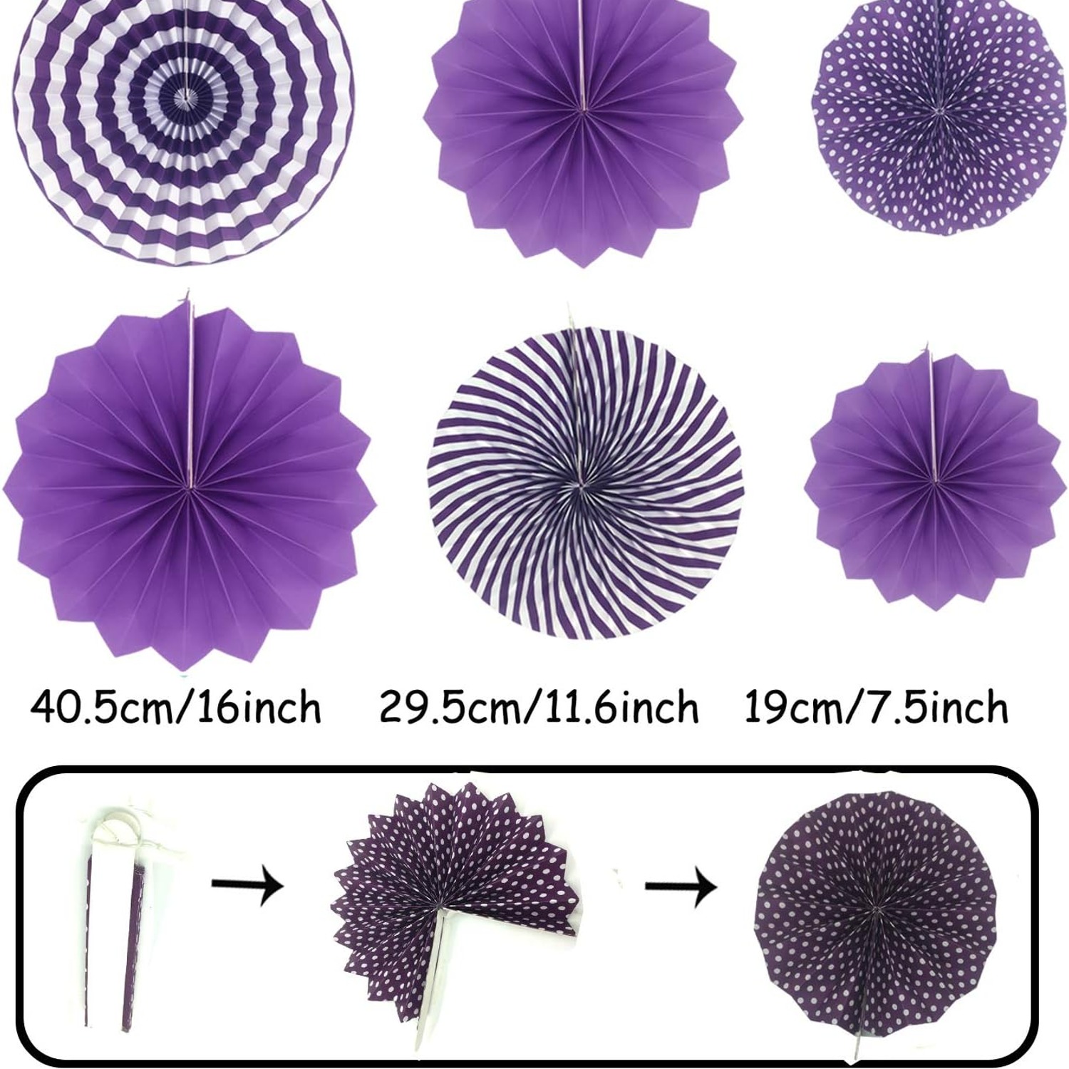 Purple Paper Fans and Pom Poms Set