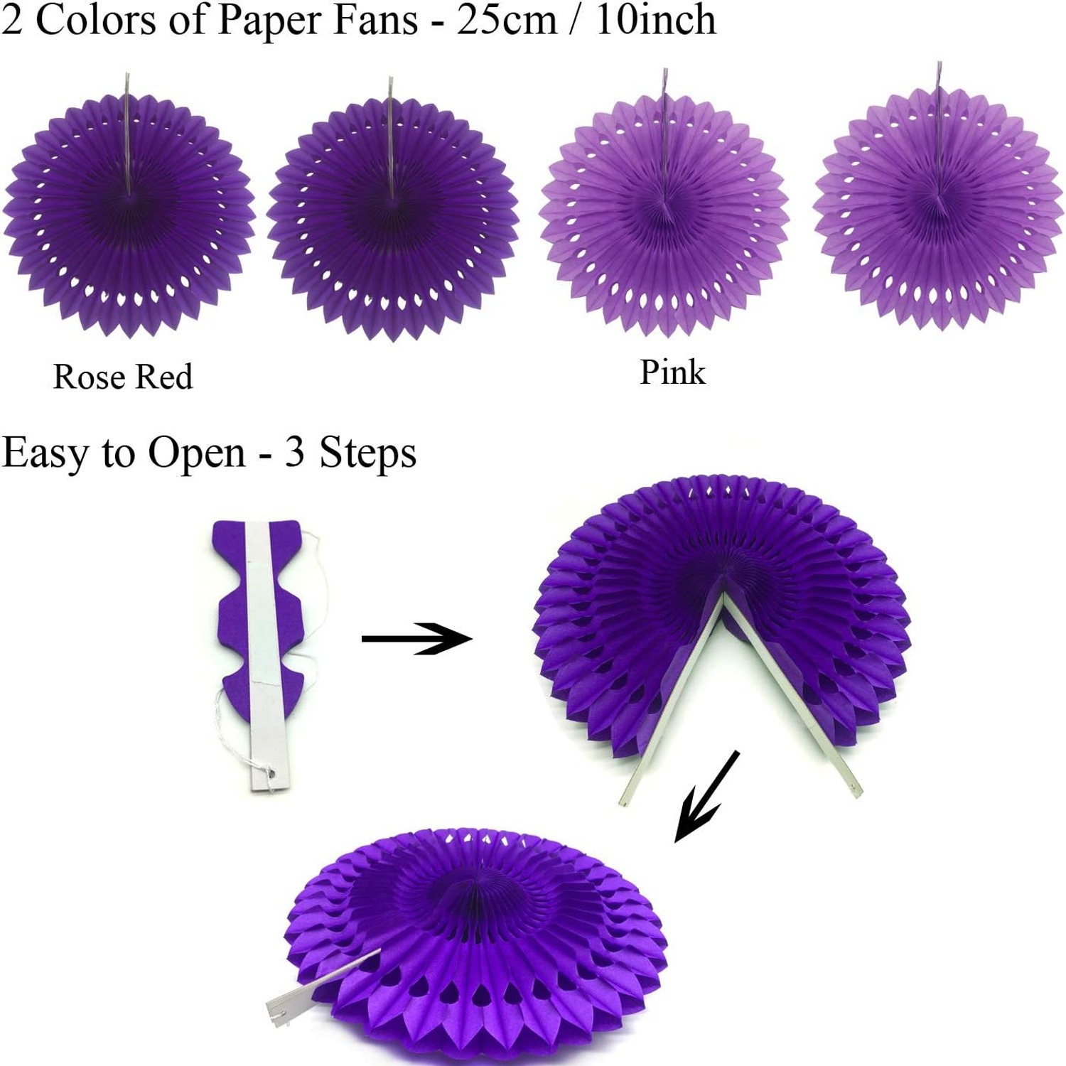 Purple Paper Fans and Pom Poms Set