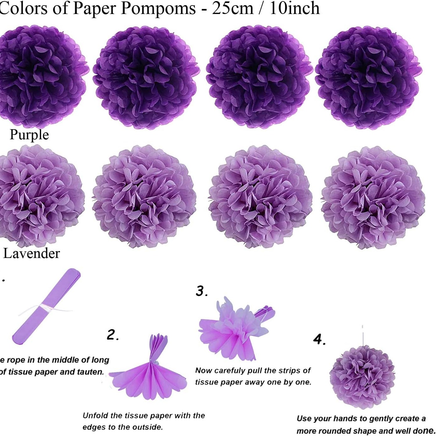 Purple Paper Fans and Pom Poms Set