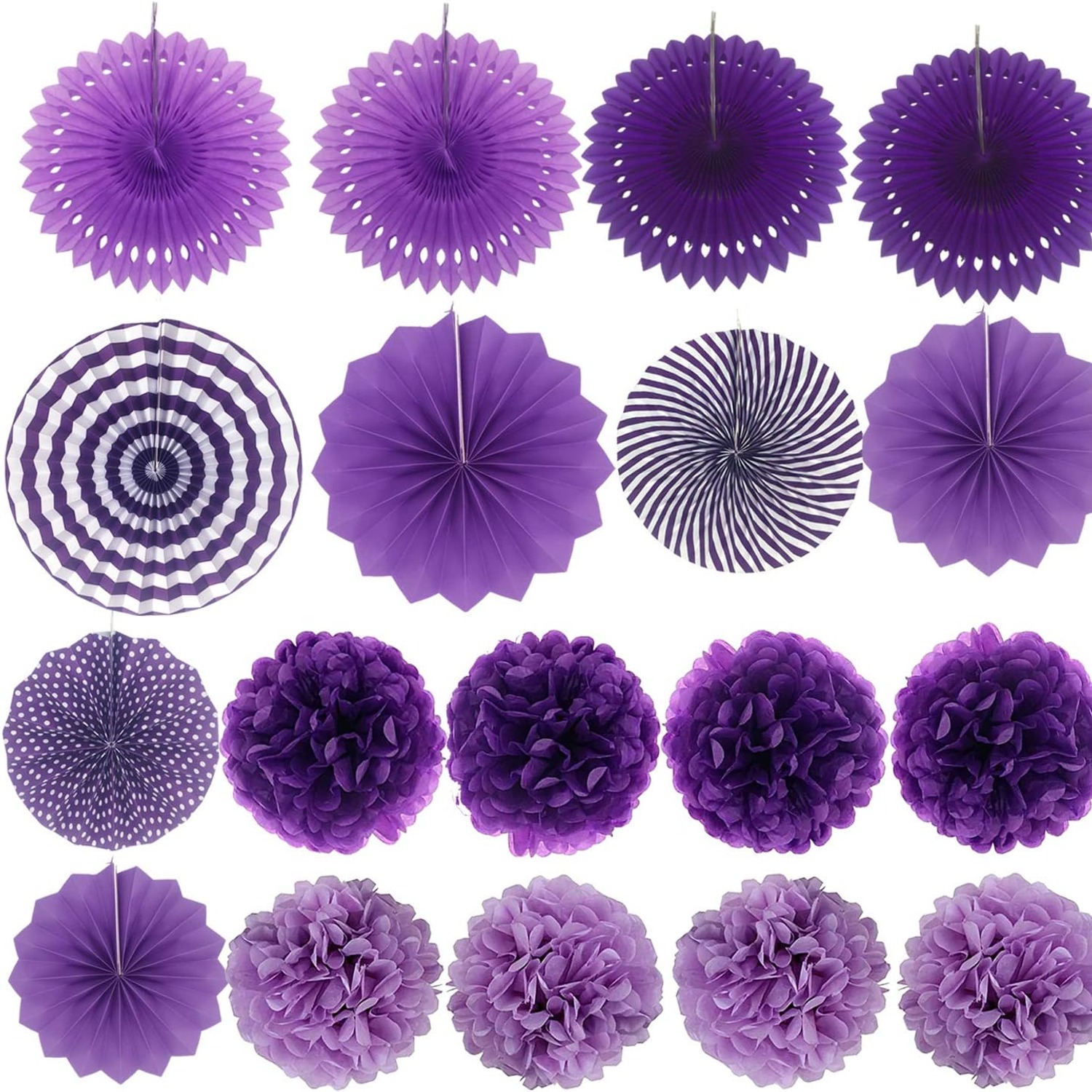 Purple Paper Fans and Pom Poms Set: image 7