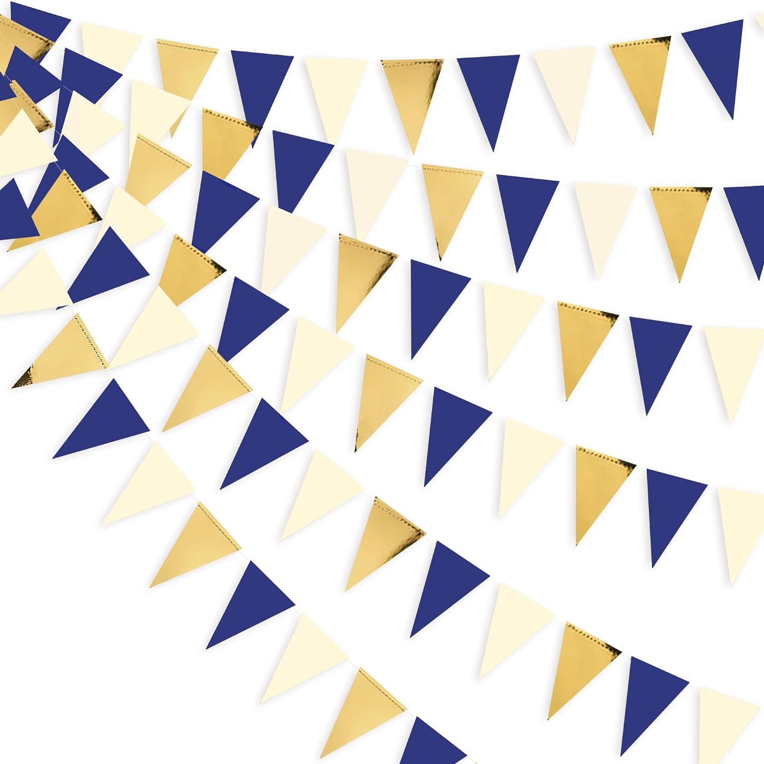 Navy Blue, Gold and Beige Triangle Pennant Bunting