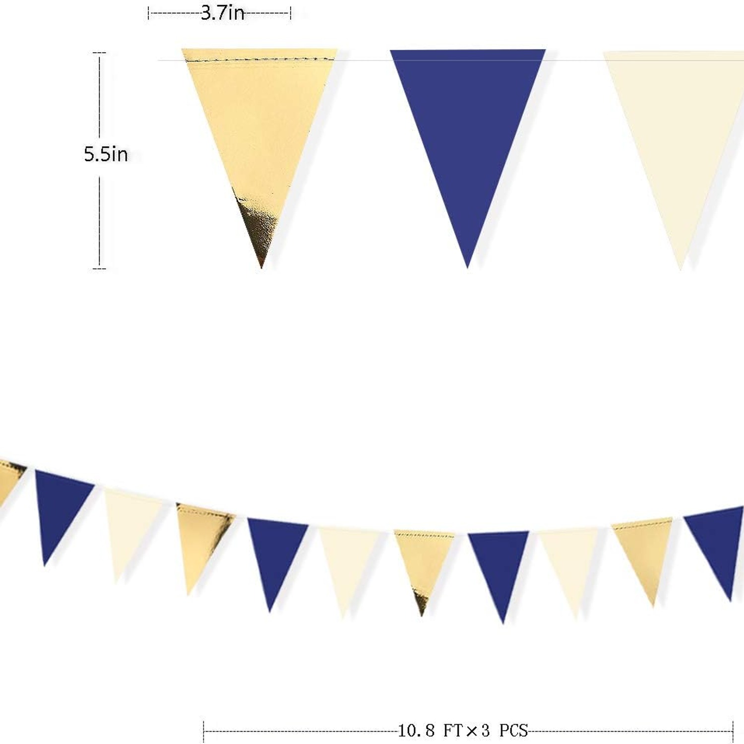 Navy Blue, Gold and Beige Triangle Pennant Bunting: image 3