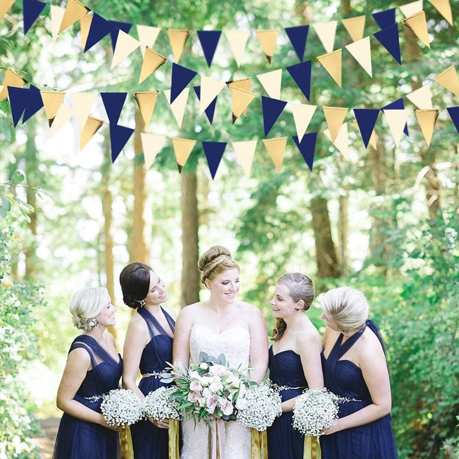 Navy Blue, Gold and Beige Triangle Pennant Bunting: image 6