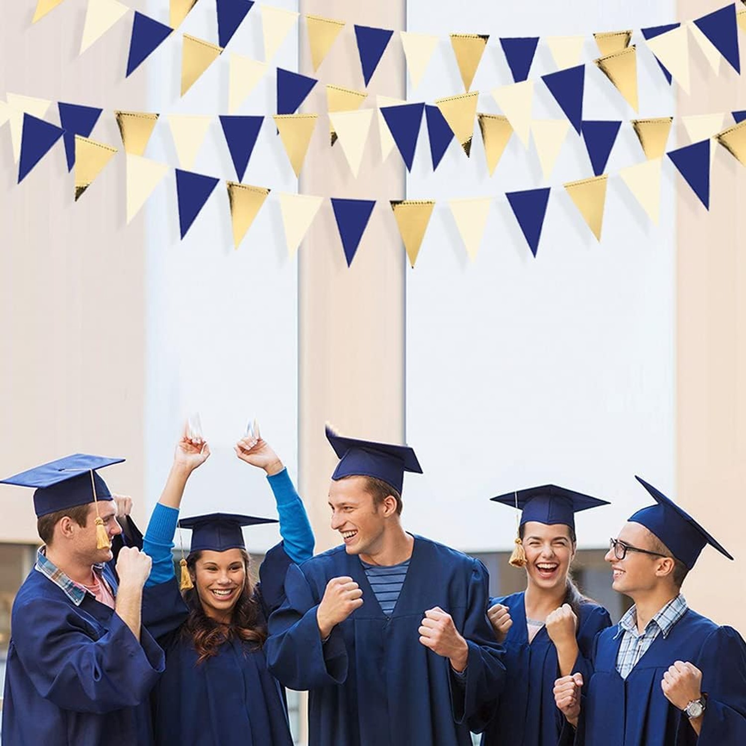 Navy Blue, Gold and Beige Triangle Pennant Bunting: image 7