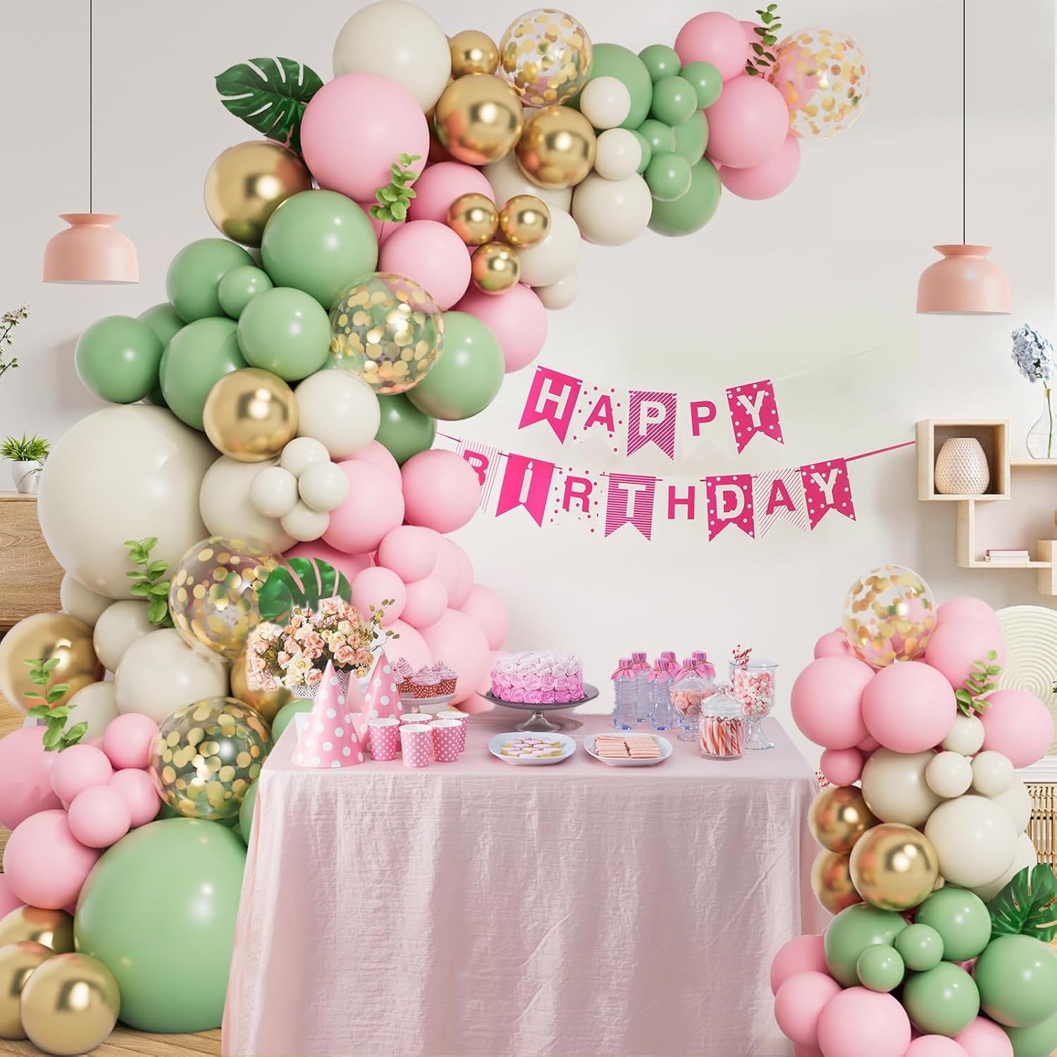 Pink and Green Balloon Garland Arch Kit