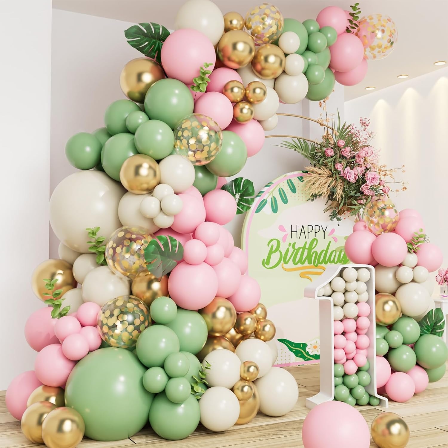 Pink and Green Balloon Garland Arch Kit