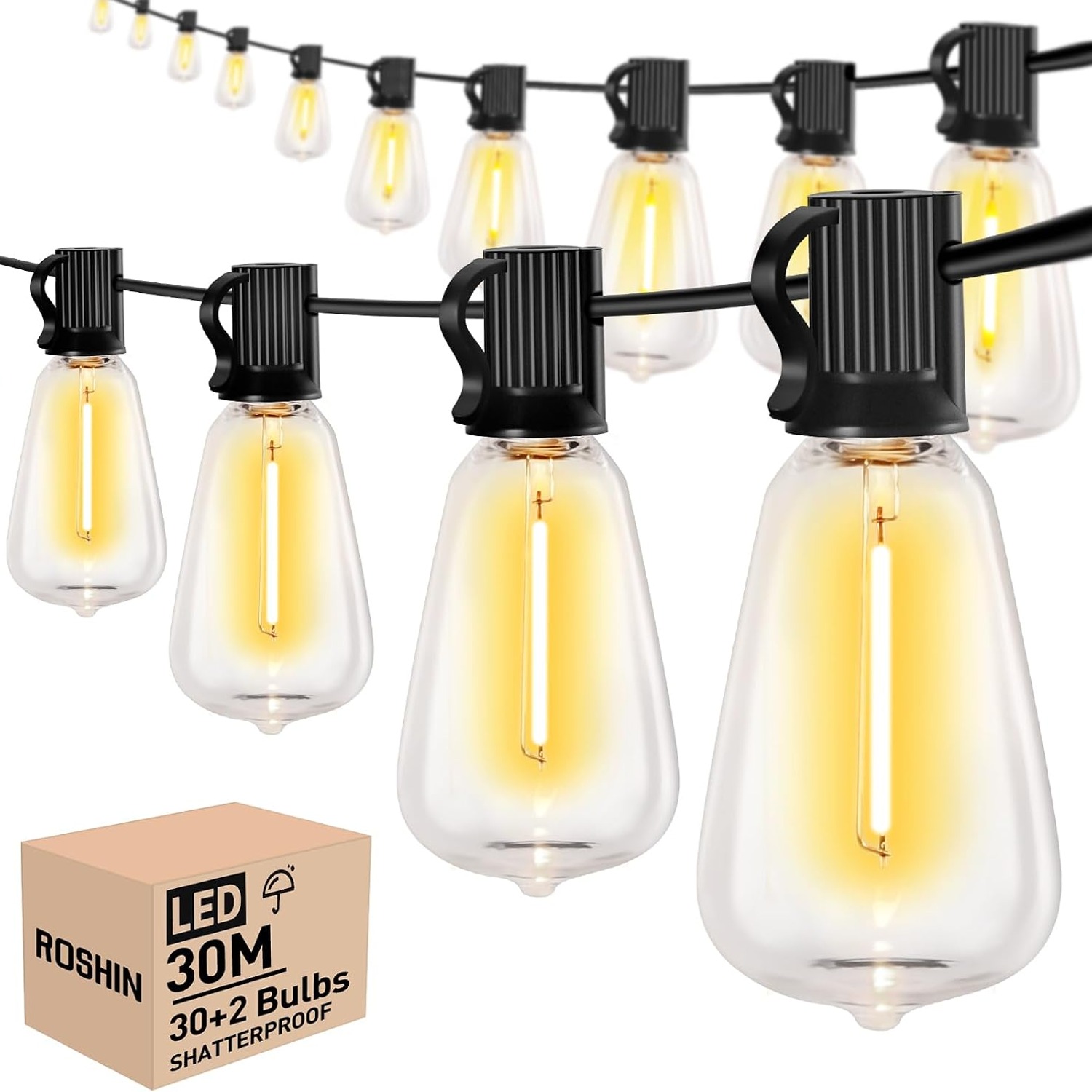 15m Warm White Festoon Lights