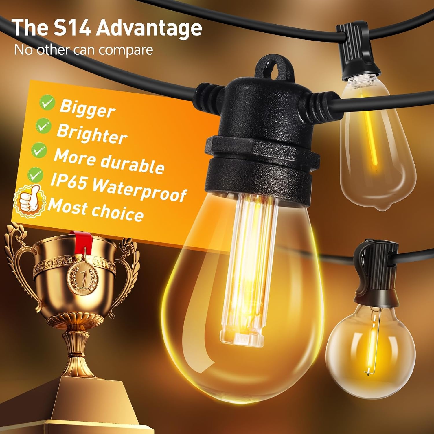 15m Warm White Festoon Lights