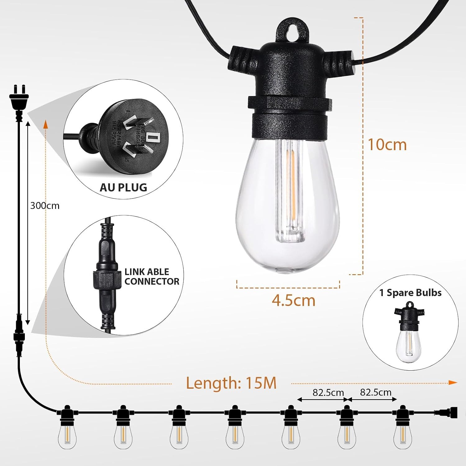 15m Warm White Festoon Lights