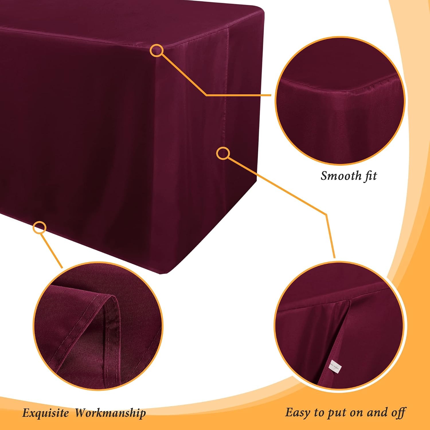 Burgundy 6ft Fitted Table Covers, 2 Pack: image 4